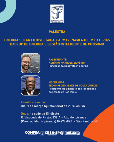 Palestra no Sindicato abordará energia solar no dia 19 de março