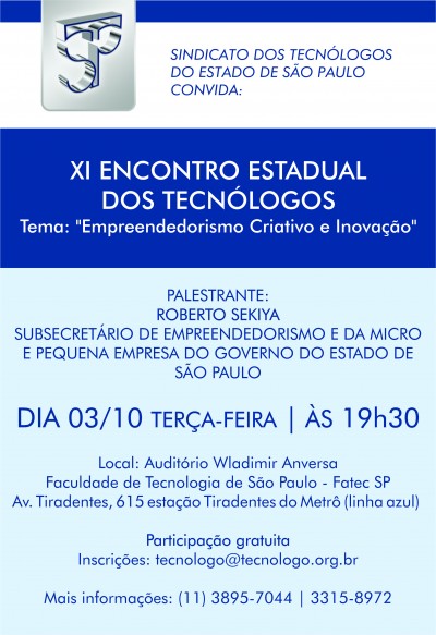 Sindicato promoverá palestra sobre empreendedorismo e inovação em seu XI Encontro Estadual dos Tecnó