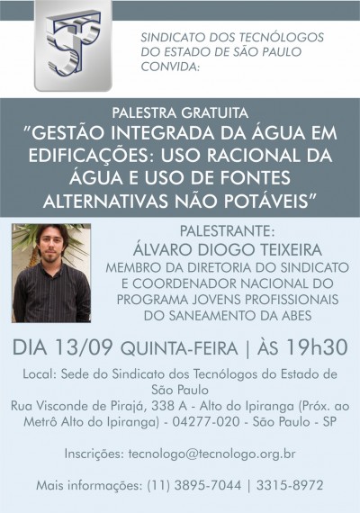 Sindicato promoverá palestra gratuita sobre gestão integrada da água em edificações