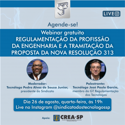 Sindicato promoverá webinar sobre a regulamentação da engenharia e proposta da nova resolução 313