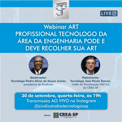 Sindicato realizará webinar gratuito sobre ART do profissional do Tecnólogo da área da Engenharia