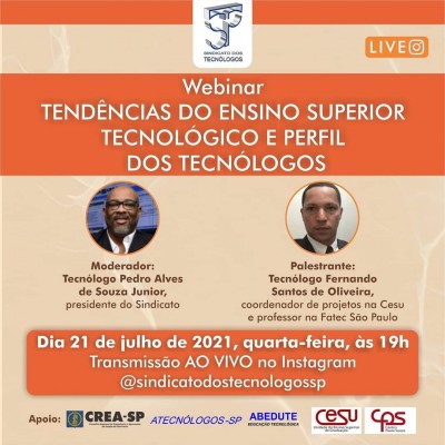 Sindicato promoverá webinar para discutir a tendência do ensino superior e perfil dos Tecnólogos