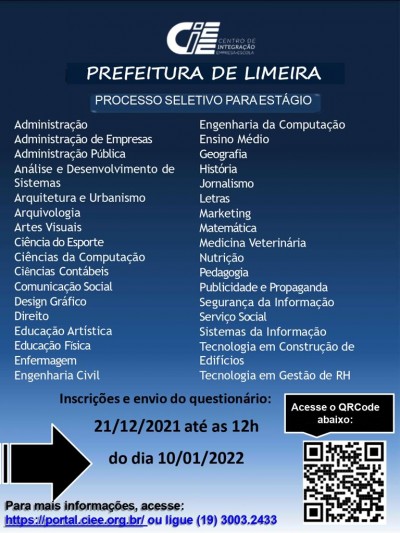 Prefeitura de Limeira/SP abre vagas de estágio para diversas áreas