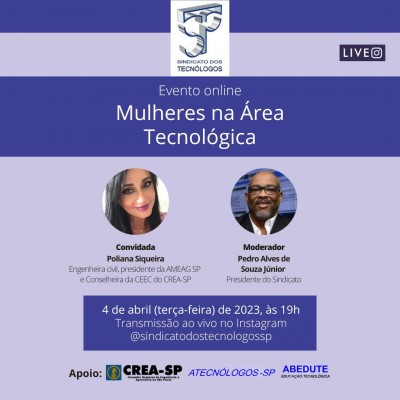 Live do Sindicato falará sobre mulheres na área tecnológica, no dia 4 de abril. Participe