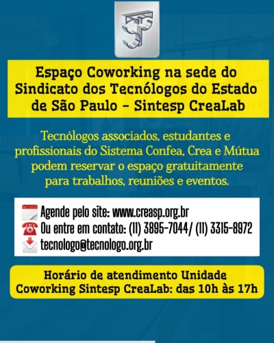 Sintesp CreaLab: Espaço Coworking disponível